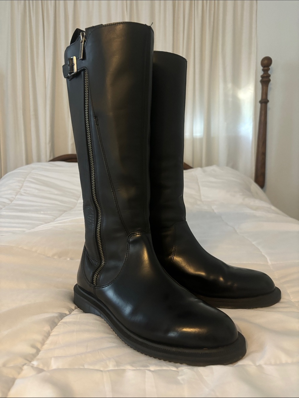Dr. Martens Black Tall Zip-Accent Leather Riding Boots